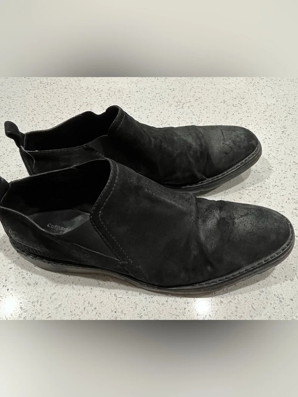 Costume National Men’s Black Distressed Piece Dyed Suede Chelsea Boots Size 11